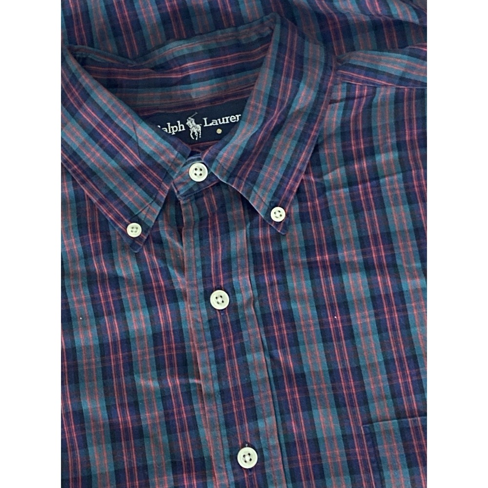Ralph Lauren Blaire Mens L Blue Green Red Striped Plaid Long Sleeve Shirt